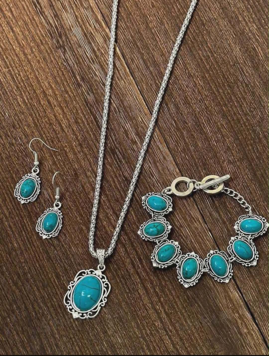 Turquoise and silver boho jewelry set