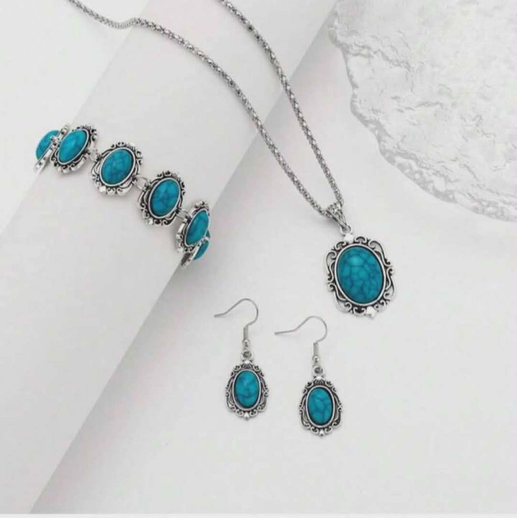 Turquoise and silver boho jewelry set